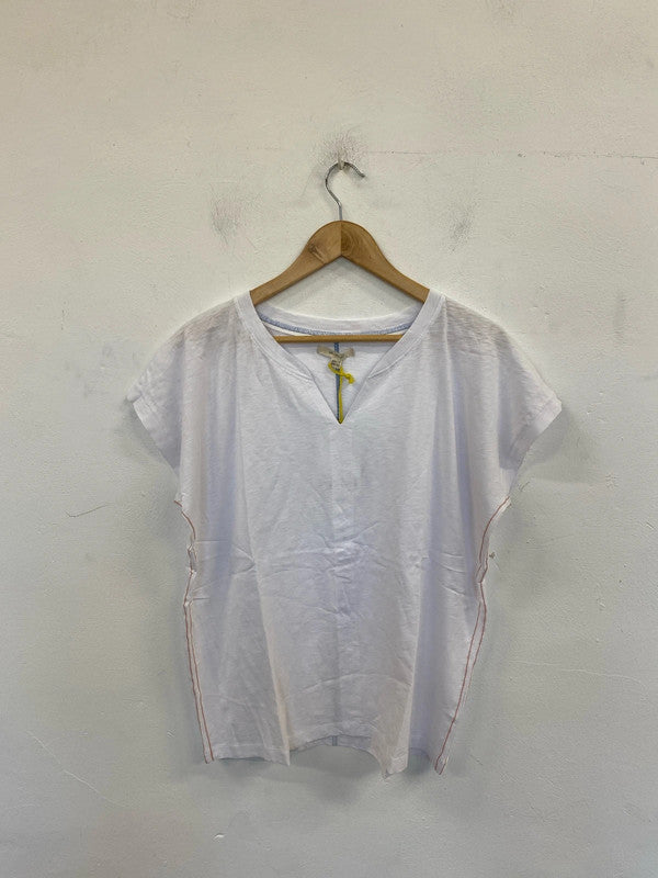 White Stuff Boho White Nelly Notch Neck Tee UK 18 KN002