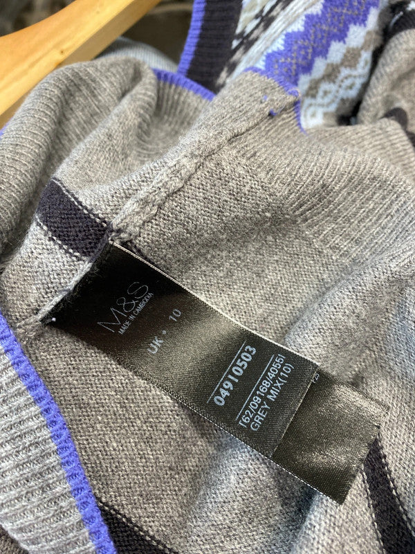 Fabulous Fairisle Striped M&S jumper Uk10 grey classic JA002