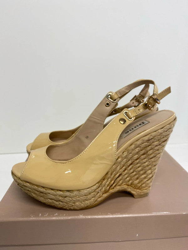 Fabulous Dune leather & rafia wedges UK6 nude NN001