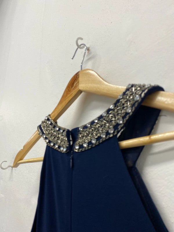 Fabulous JS boutique Navy embellished Maxi dress Uk16 LG006