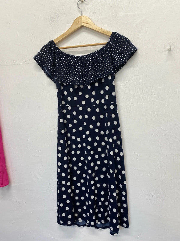 Fabulous Oasis gypsy spotty slinky dress UkM Navy & White KR002