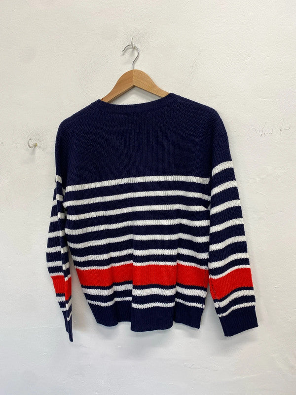 Lovely studio navy white stripe red jumper knit UK 12/14 NC001