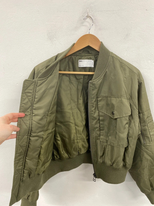 ASOS Trendy Khaki Green Bomber Jacket UK 12 LP003