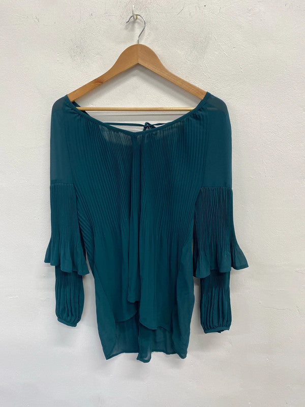 Stunning river island pleated dark green blouse UK S KM004