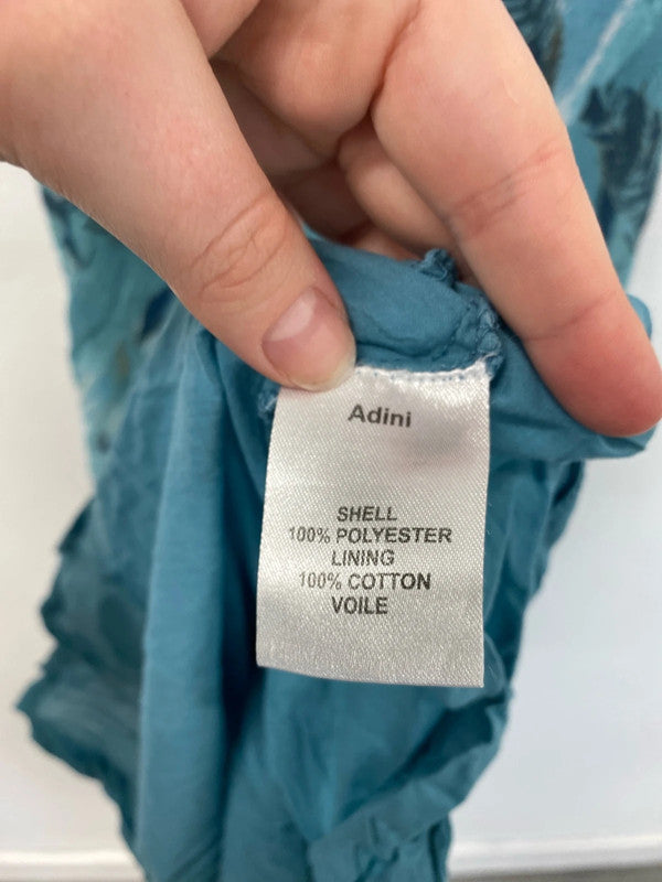 Adini Fabulous Blue Feather Pattern Midi Dress Size M LD001