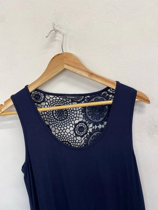 Lovely Roman broderie navy maxi dress UK 10 AO001