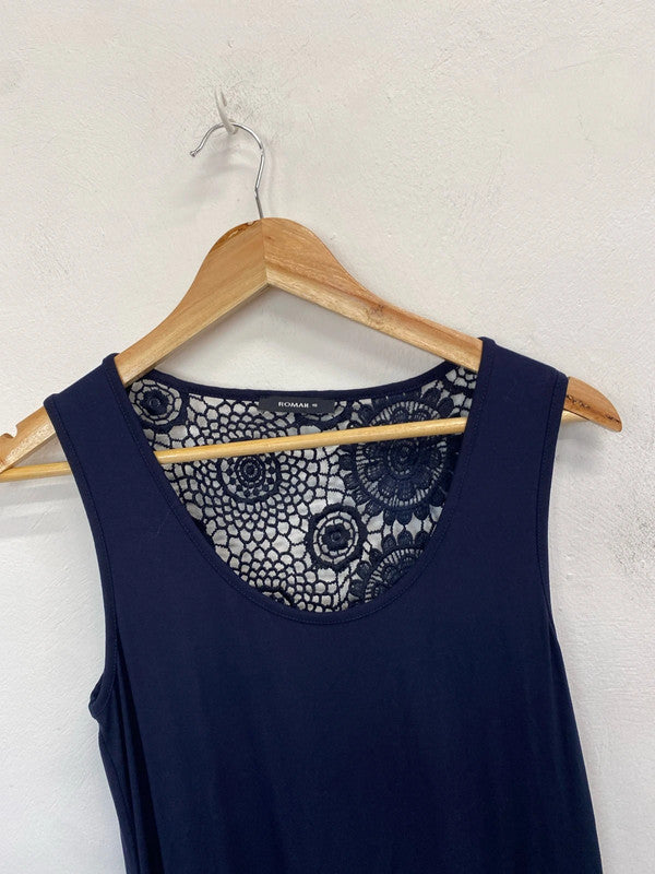 Lovely Roman broderie navy maxi dress UK 10 AO001