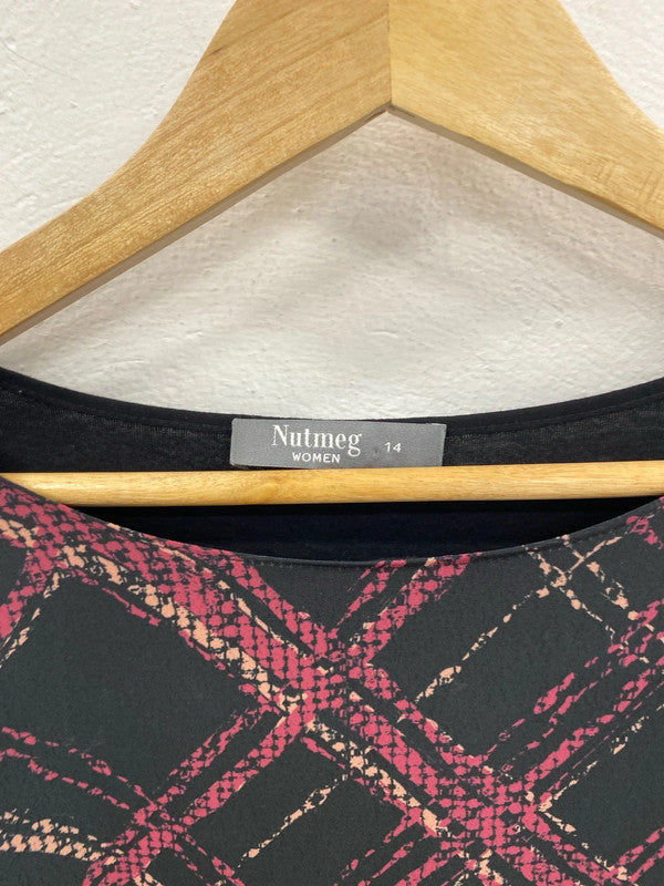 Nutmeg Stylish Black & Burgundy Check Loose Fit Top UK 14 JW002