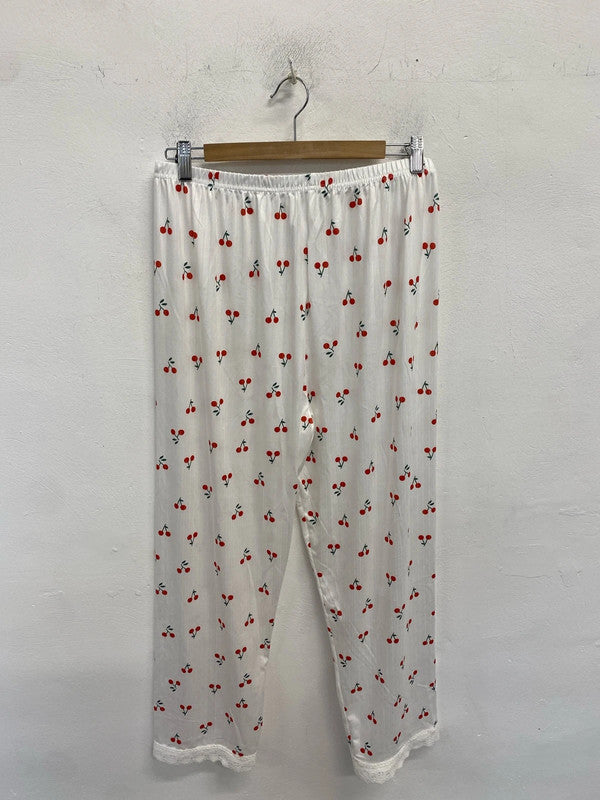Lovely duo coord cherry pyjamas white Shien UK XL #42 LD003