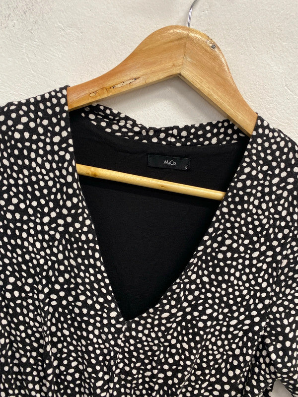 Fabulous M&co black white spotty dress v neck UK 10 LD001