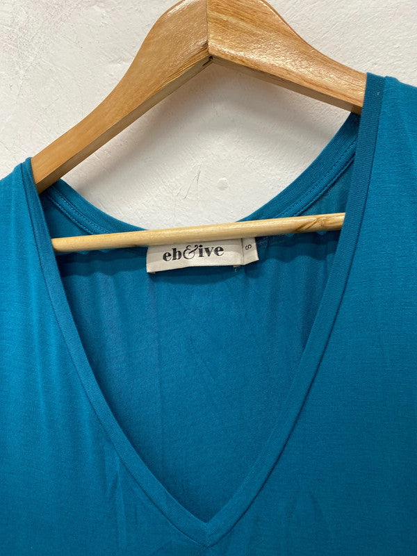 Fabulous Eb&Ive turquoise blue tiered smock jersey dress Uks SR006