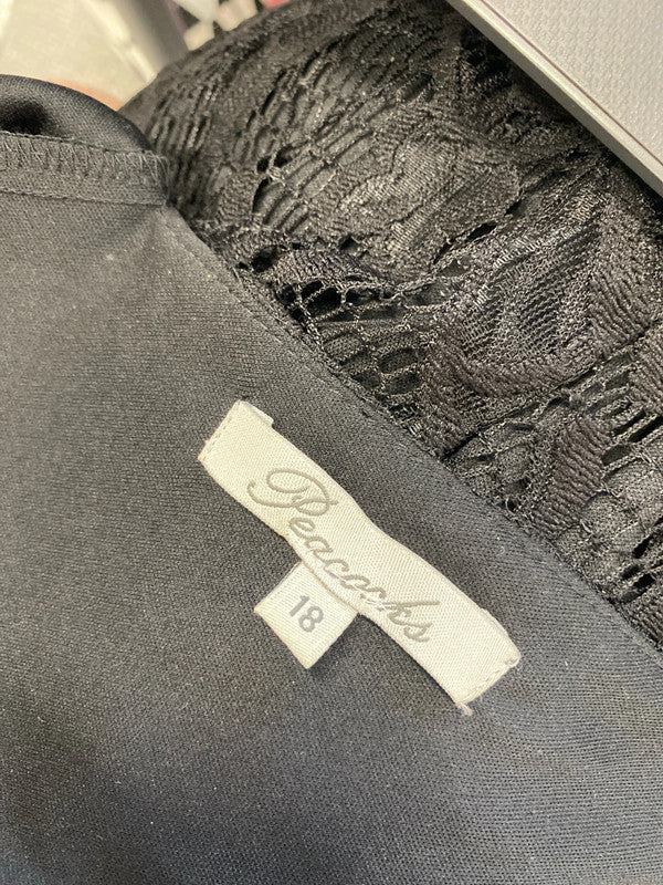 Lovely peacocks black lace midi dress UK 18 RR002