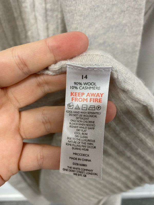 White Label Stylish Cream Ribbed Wool & Cashmere Blend Cardigan UK 14 VW001