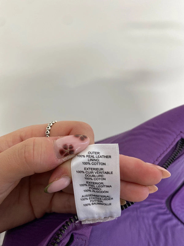 Lovely asos purple real leather 4 zip compartment triangular bag one size AT001