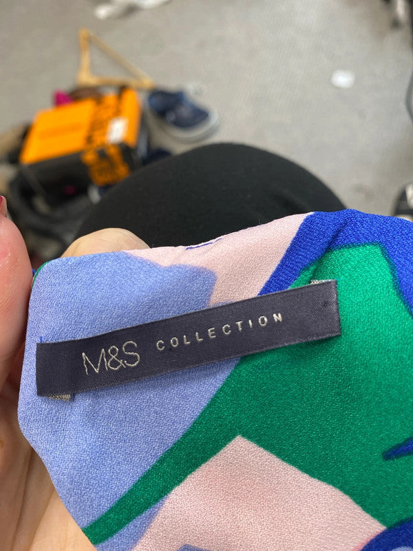 Lovely m&s blue pink floral midi dress UK 12 GK002