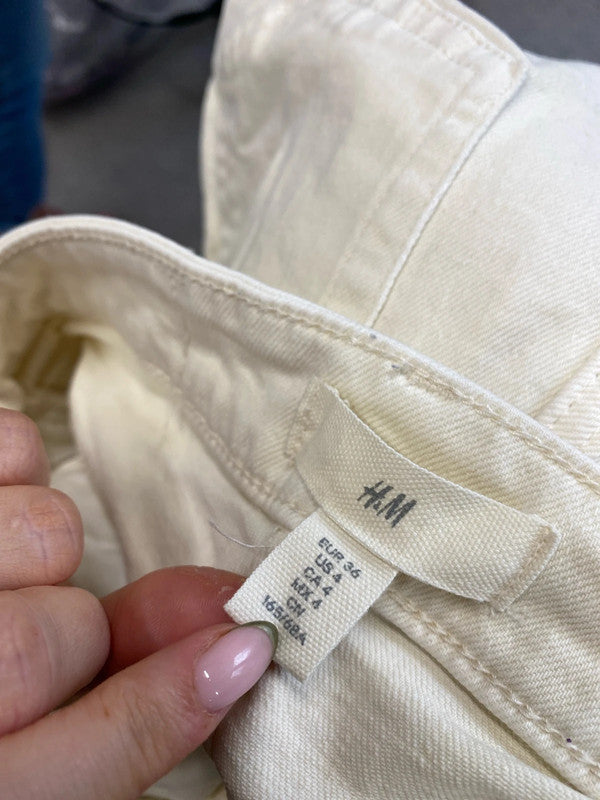 Lovely H&M beige raw hem wide leg jeans UK 8 JA001