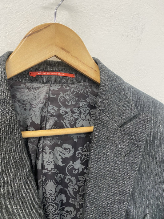 Empresa Cotton Cashmere Blazer 52 42” Grey Herringbone Made In Italy FE001