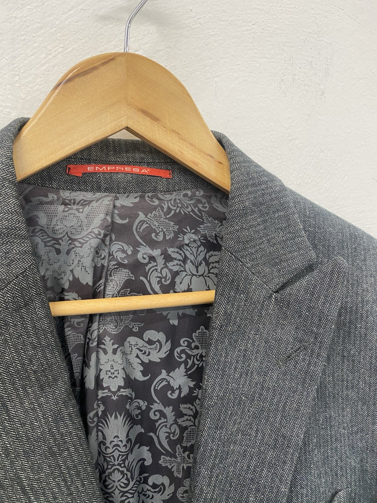 Empresa Cotton Cashmere Blazer 52 42” Grey Herringbone Made In Italy FE001