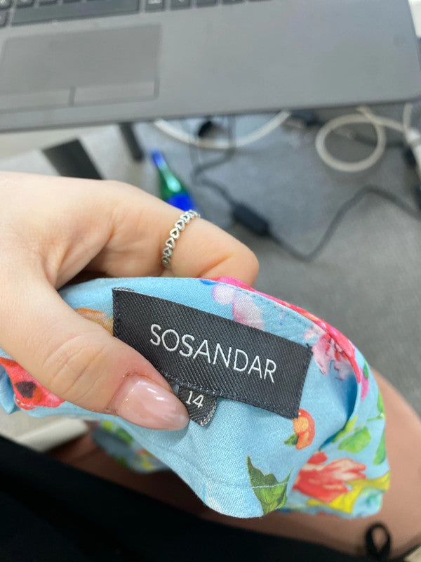 Fabulous sosandar baby blue floral tunic dress UK 14 LW005