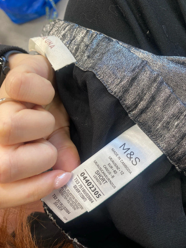 Lovely per Una silver metallic drawstring wide leg trousers UK 12 SS002