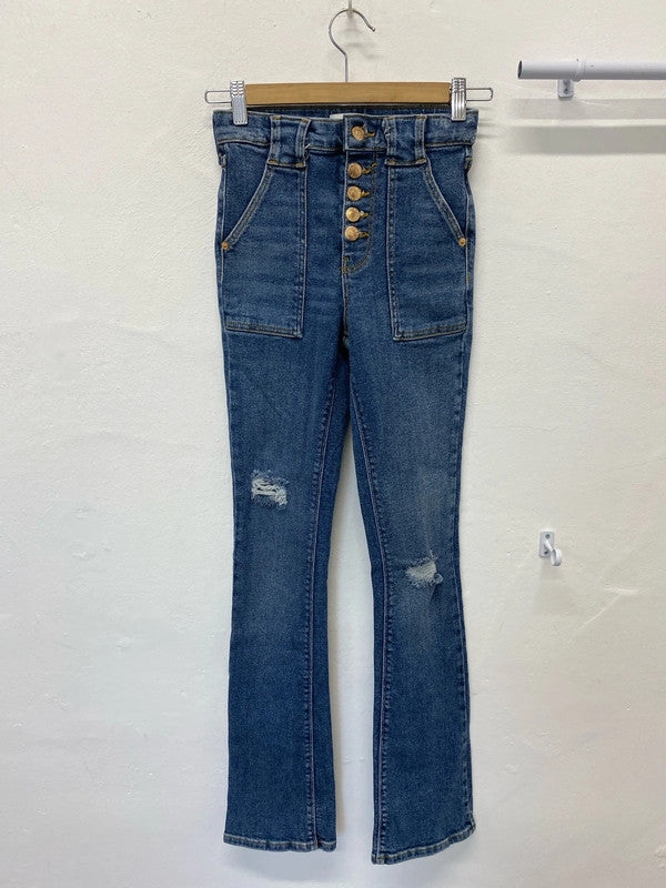 Fabulous Y2K vibes bootcut distressed jeans UK6 W 23 HDR01