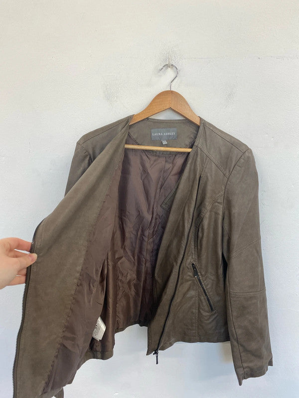Laura Ashley Chic Taupe Faux Leather Biker Jacket UK 18 RR002