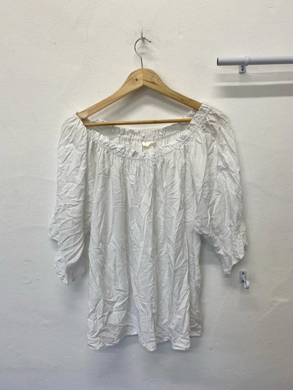 Lovely Classic H&M white gypsy Bardot top Uk14 loose fit IM001