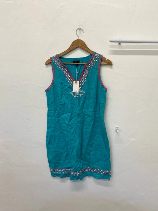 Fabulous Hatley turquoise embroidered summer dress Uk10 LW005
