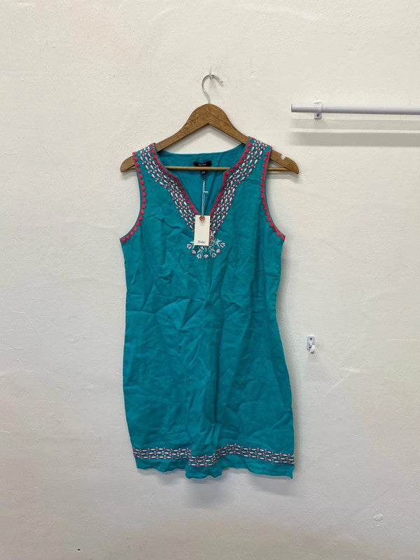 Fabulous Hatley turquoise embroidered summer dress Uk10 LW005