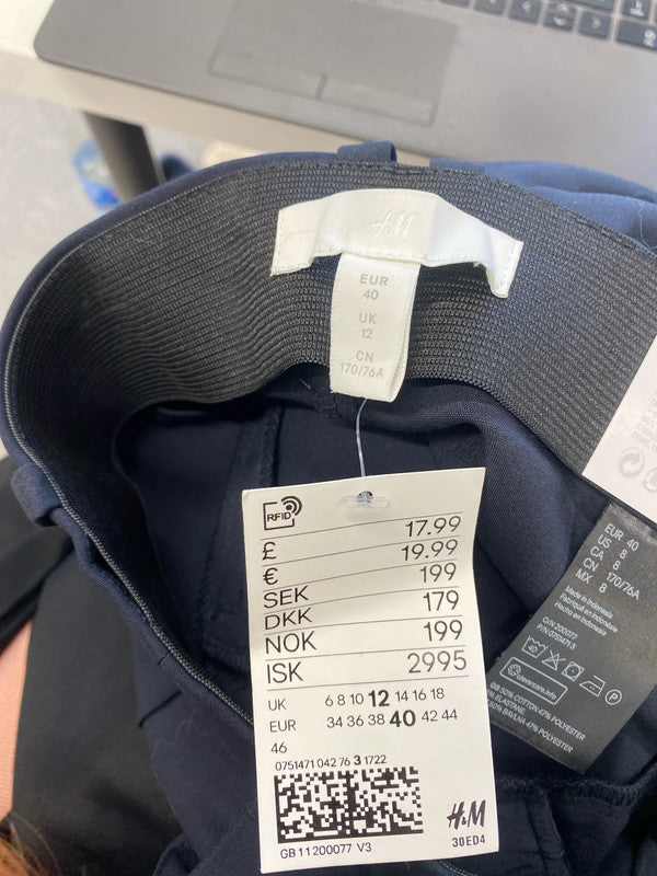 Lovely H&M navy slacks ankle length office UK 12 AO001