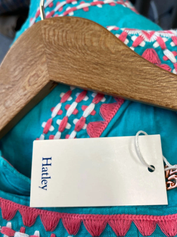 Fabulous Hatley turquoise embroidered summer dress Uk10 LW005