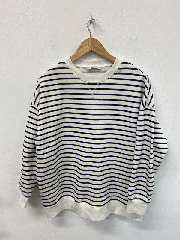 TU Chic White & Navy Stripe Oversize Sweatshirt Size M RG99