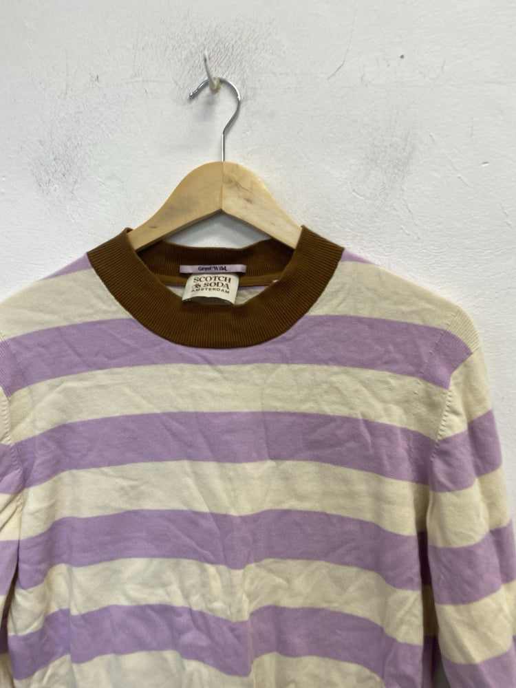 Lovely Scotch & Soda Cream Lilac Brown Striped Knit Jumper UK S EC001