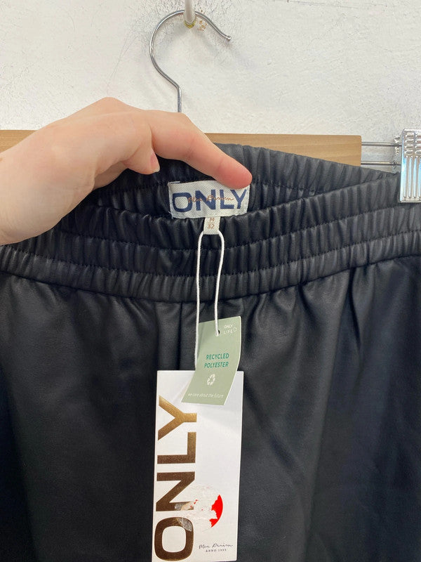 Only Stylish Black Wetlook Wide Leg Trousers UK 10 LN001