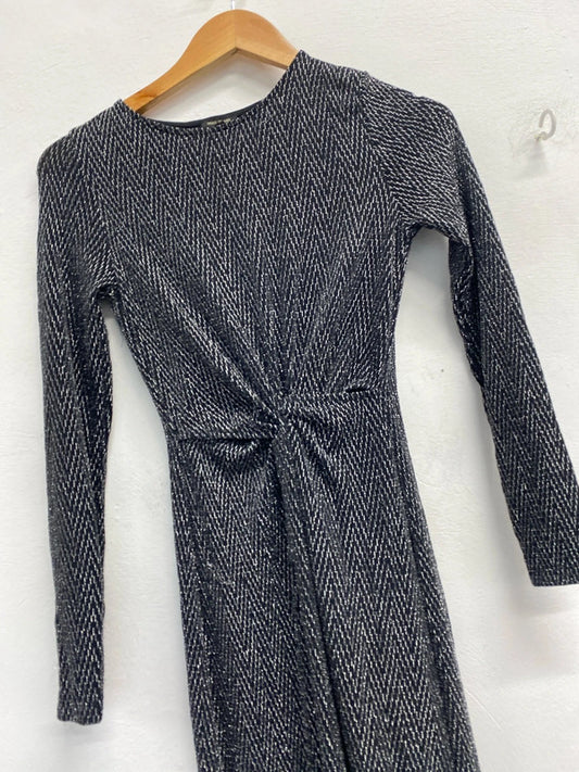 Stunning river island black maxi silver sparkle ruched UK 8 KM004