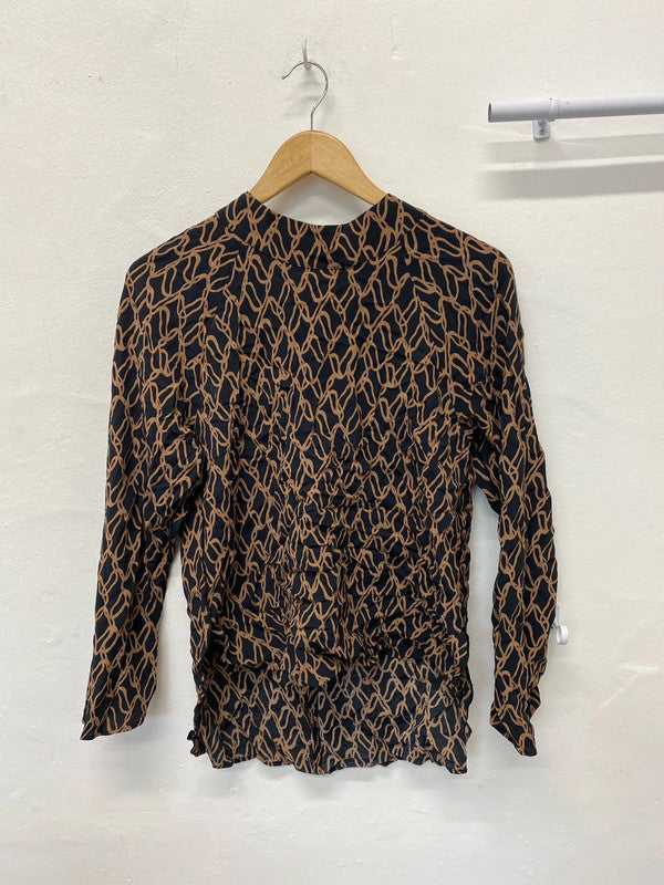 Fabulous M&S black & fawn chain pattern high neck top Uk12 Autograph LD003