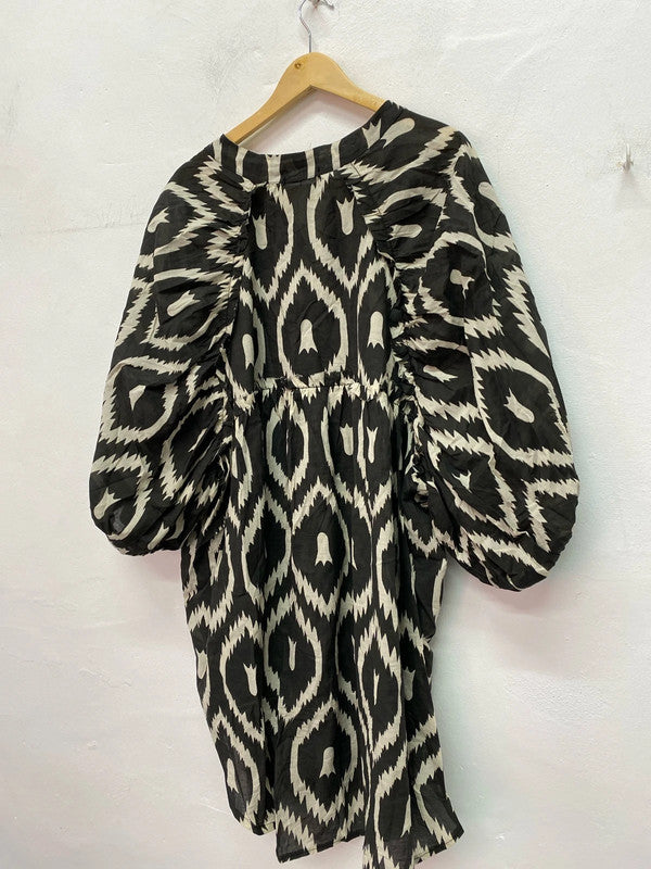 Fabulous Studio Abstract smock puff sleeve shirt mini dress UkXL IM001