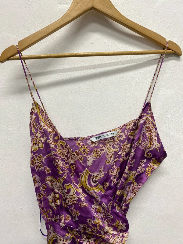 Fabulous Zara slinky wrap purple floral summer occasion party dress UkL KS002