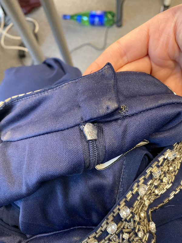 Fabulous JS boutique Navy embellished Maxi dress Uk16 LG006