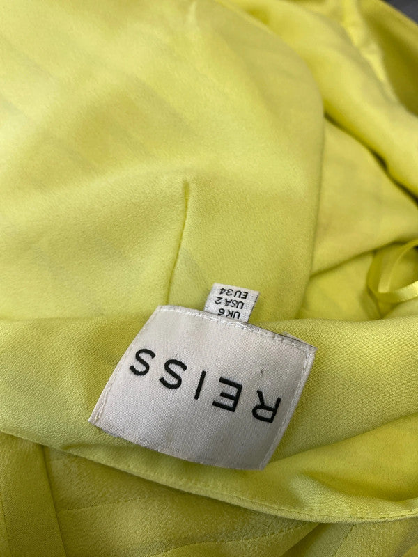 Fab Reiss Leia neon yellow fit flare pure silk occasion dress UK6 SD002