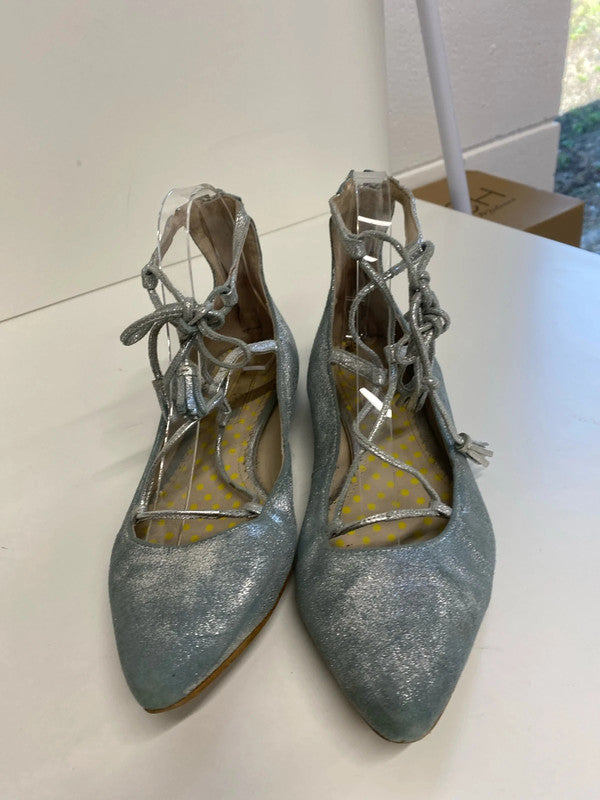 Fabulous Boden silver turquoise Ballet flats leather pearlescent Uk5 MH002