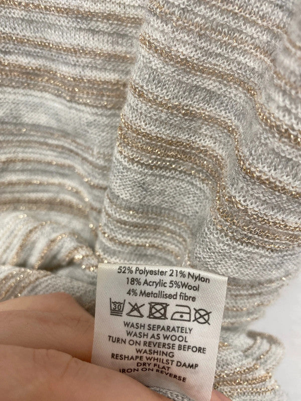 Oliver Bonas Fabulous Taupe & Rose Gold Fine Knit Glitter Stripe Blouse UK 8 JM007