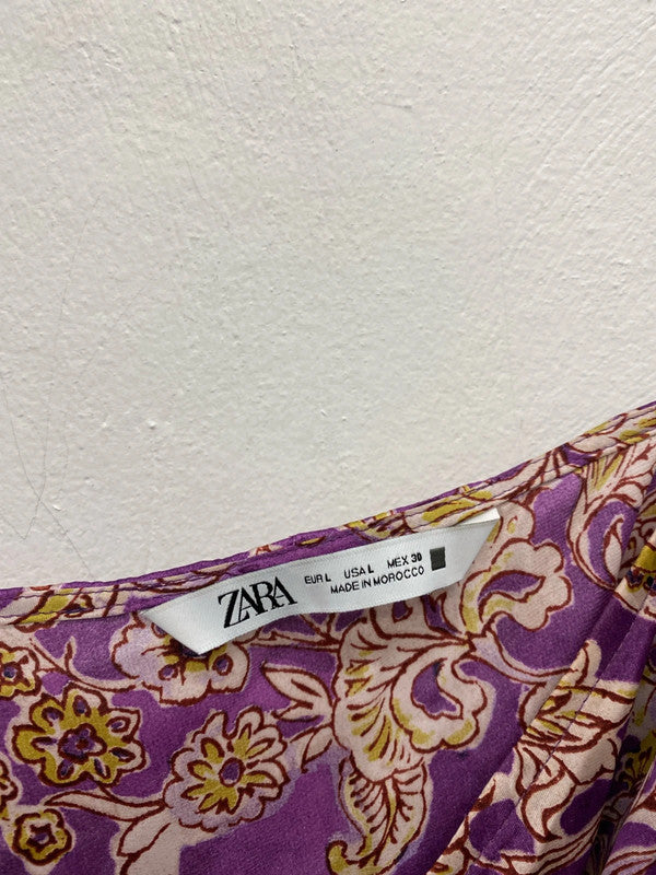 Fabulous Zara slinky wrap purple floral summer occasion party dress UkL KS002