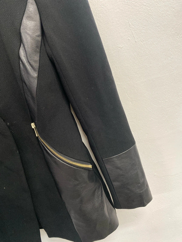 Lovely river island black jacket with faux leather sleeve and collar UK S KM004