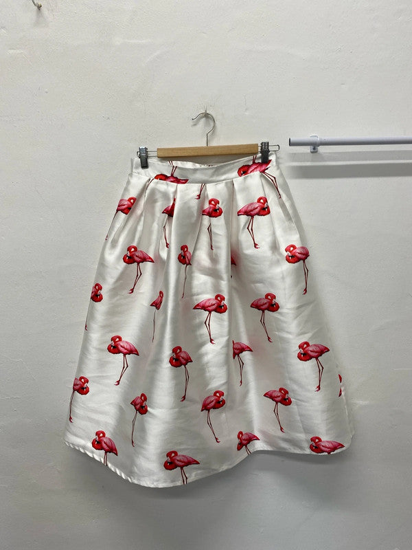 Fabulous Flamingo flared skirt white & Pink UkM By Chicwish MA001