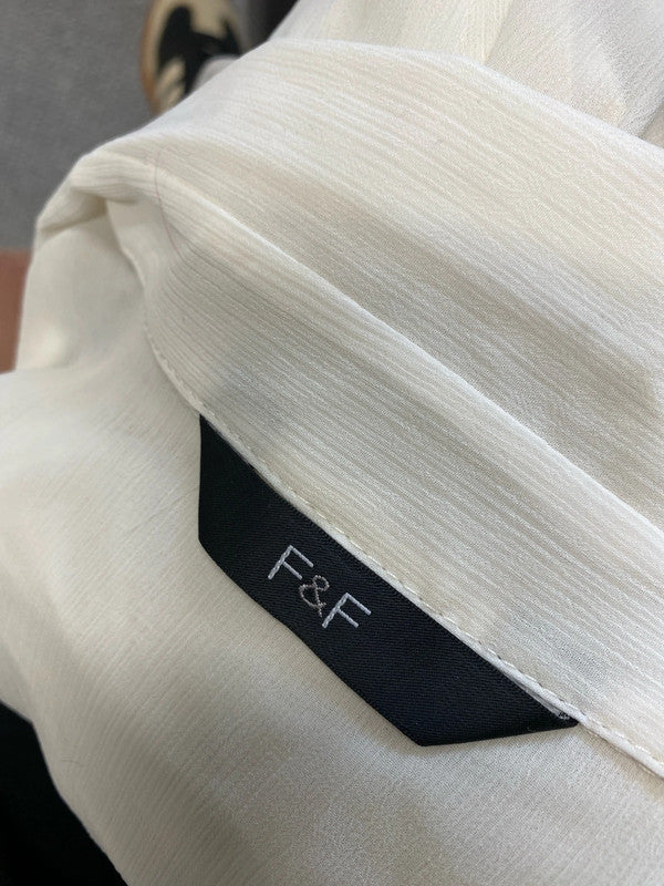 Stunning F&F cream semi sheer black frill blouse UK 10 KA001