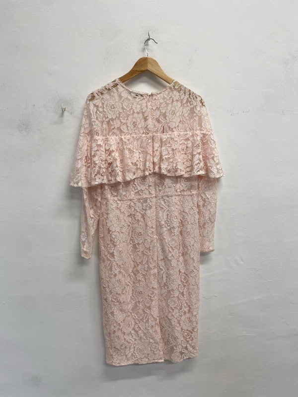 Lovely very rose broderie frill midi dress UK 16 JB005