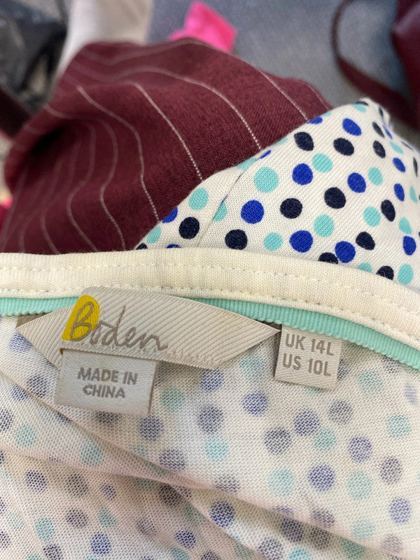Lovely Boden white blue spotted midi dress UK 14 large WS001