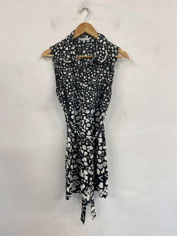 Redherring Fabulous Black & White Hearts A-line Mini Dress UK 14 FR001