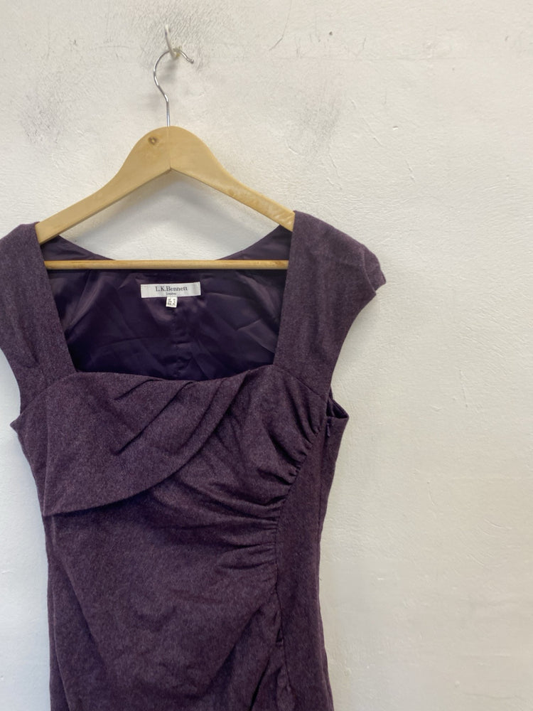 Lovely Lk Bennett Purple Wool Ruched Midi Dress UK 10 EC001
